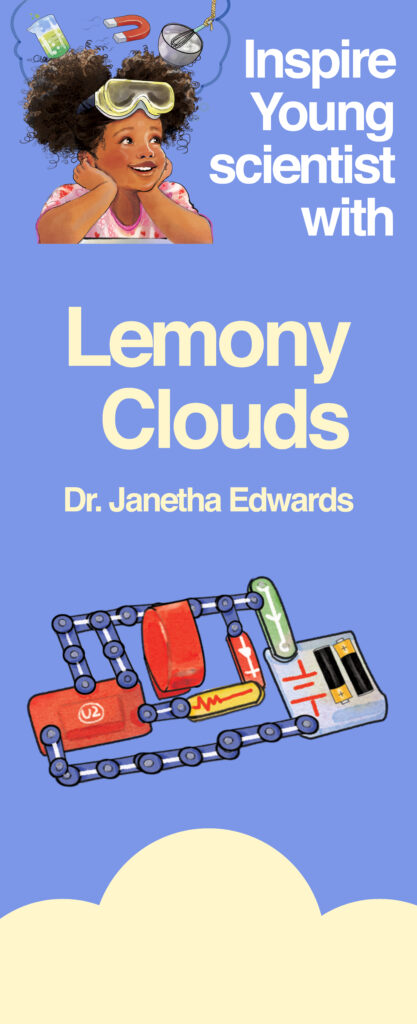 Book cover titled 'Lemony Clouds' by Dr. Janetha Edwards with a colorful illustration.
