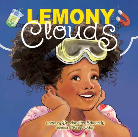Cover art of a smiling girl for 'Lemony Clouds'.
