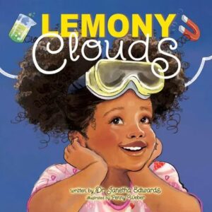 Smiling child with goggles, "Lemony Clouds" cover.